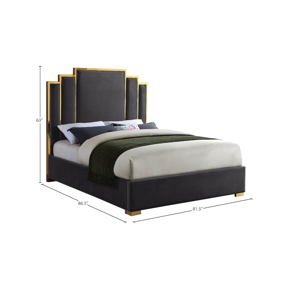Hugo Grey Velvet King Bed. Picture 3