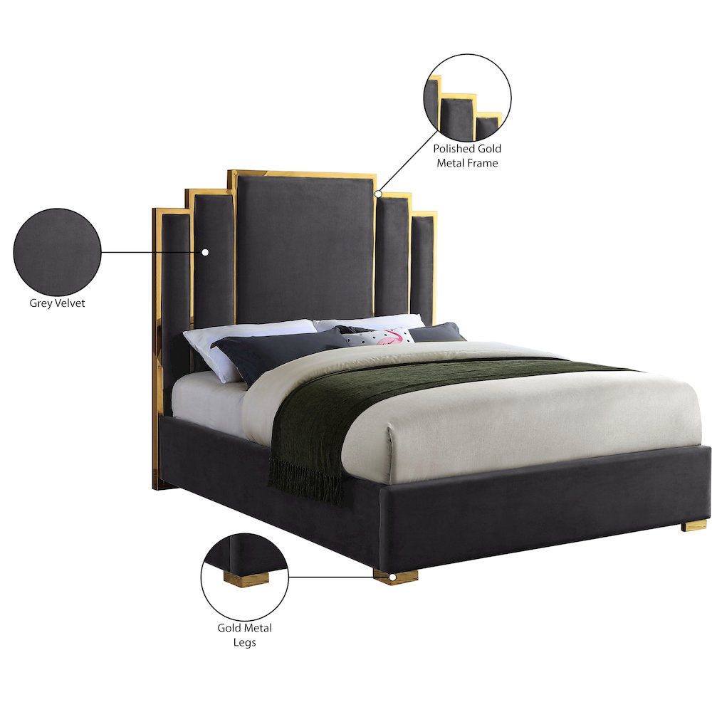 Hugo Grey Velvet King Bed. Picture 4