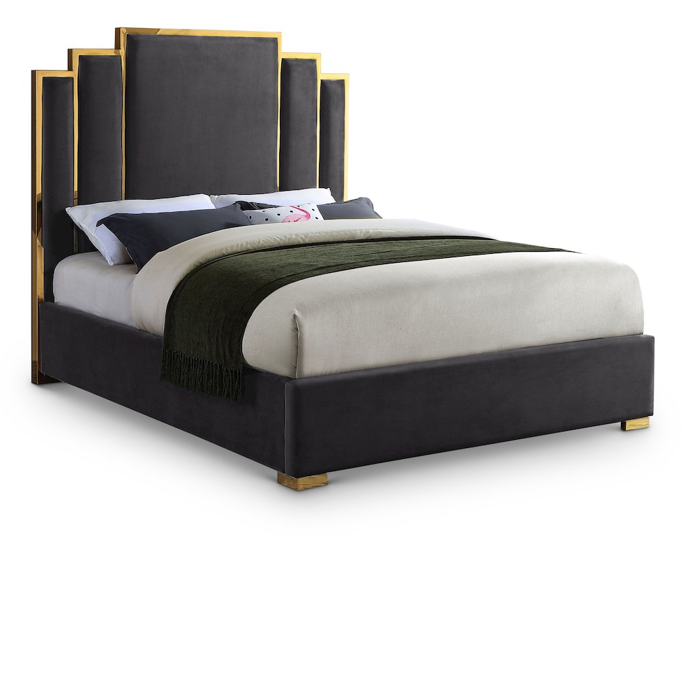 Hugo Grey Velvet King Bed. Picture 1