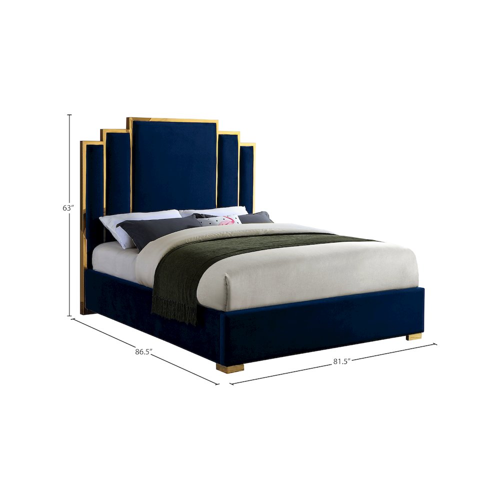 Hugo Navy Velvet King Bed. Picture 3