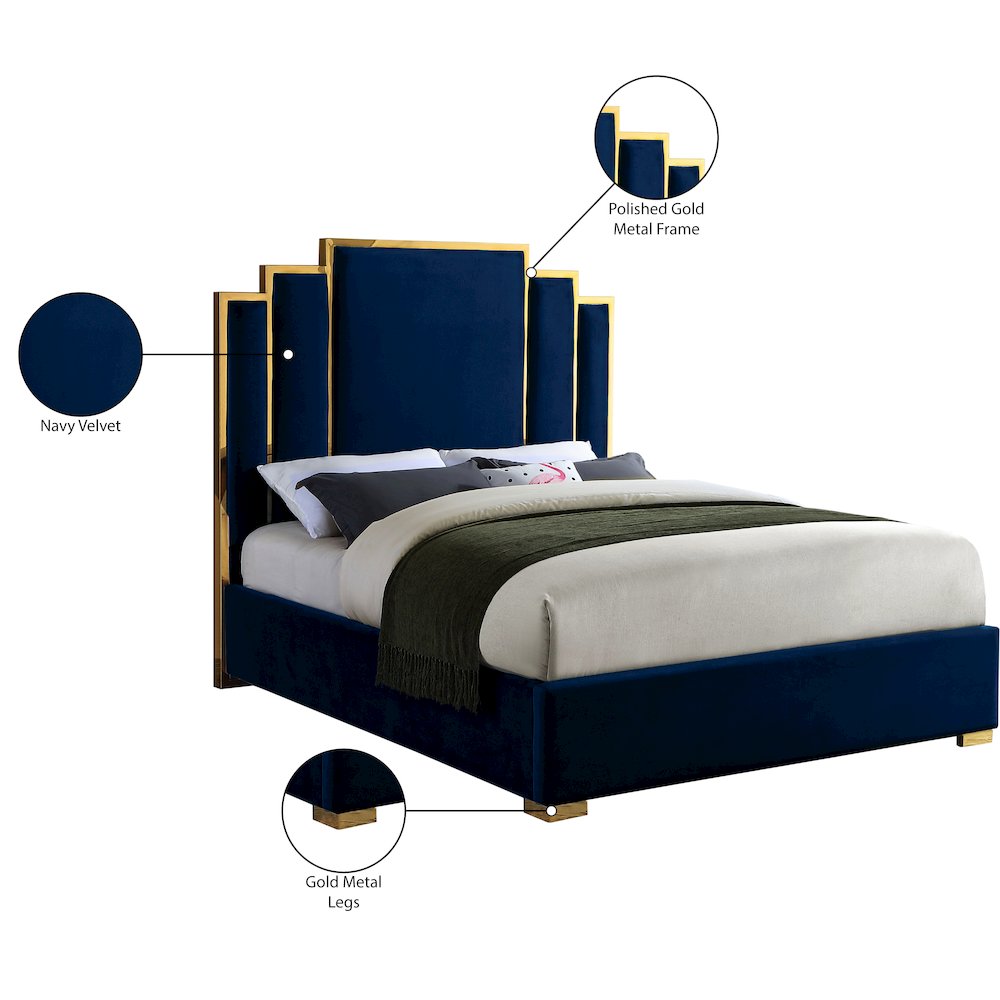 Hugo Navy Velvet King Bed. Picture 4