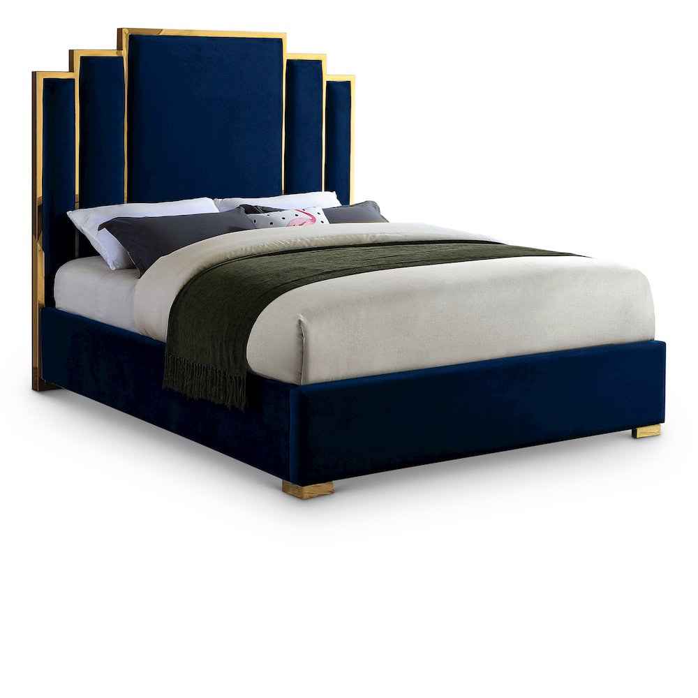 Hugo Navy Velvet King Bed. Picture 1