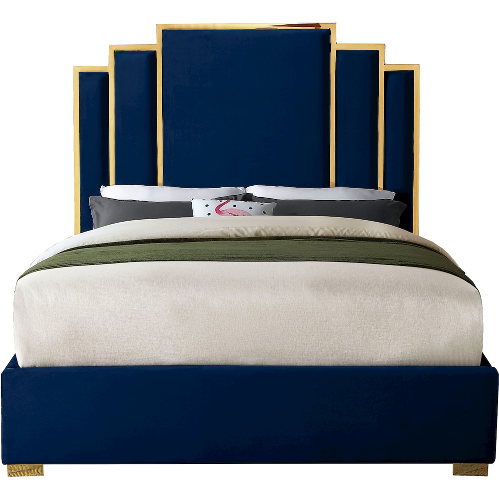 Hugo Navy Velvet King Bed. Picture 2