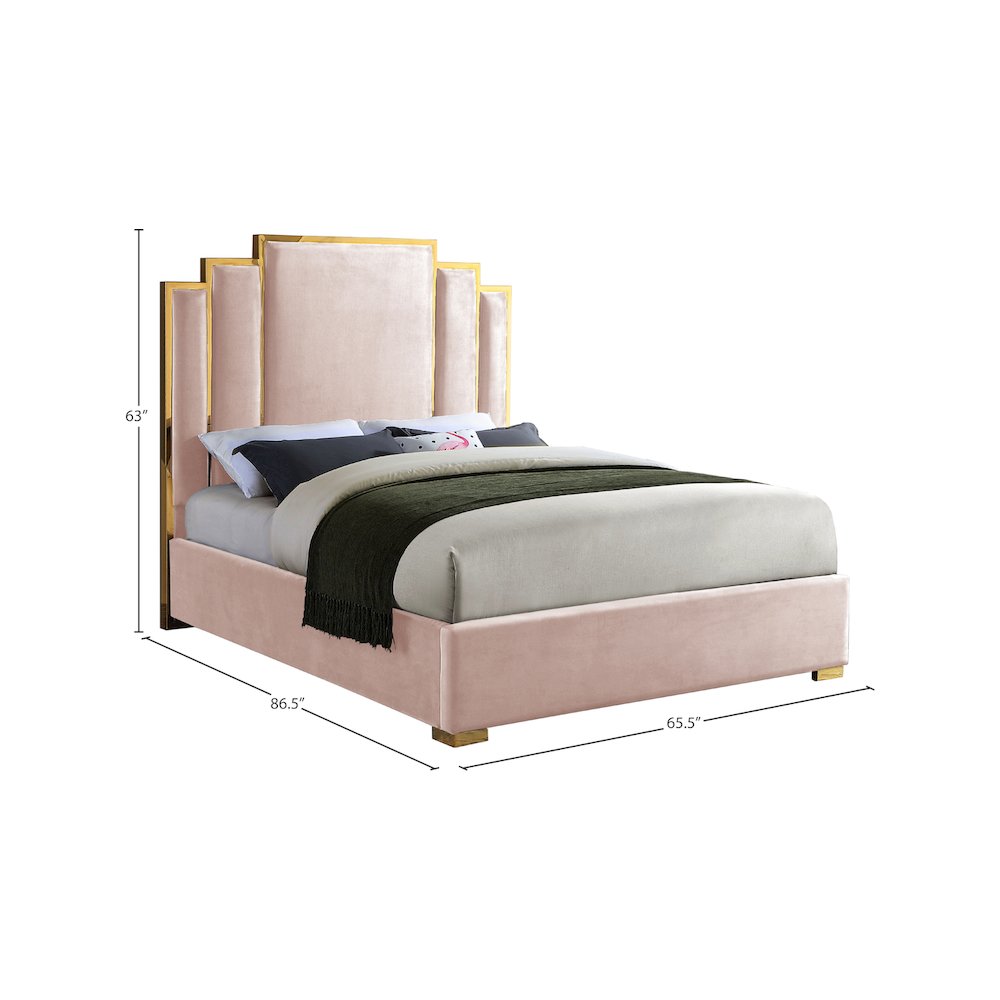 Hugo Pink Velvet Queen Bed. Picture 3
