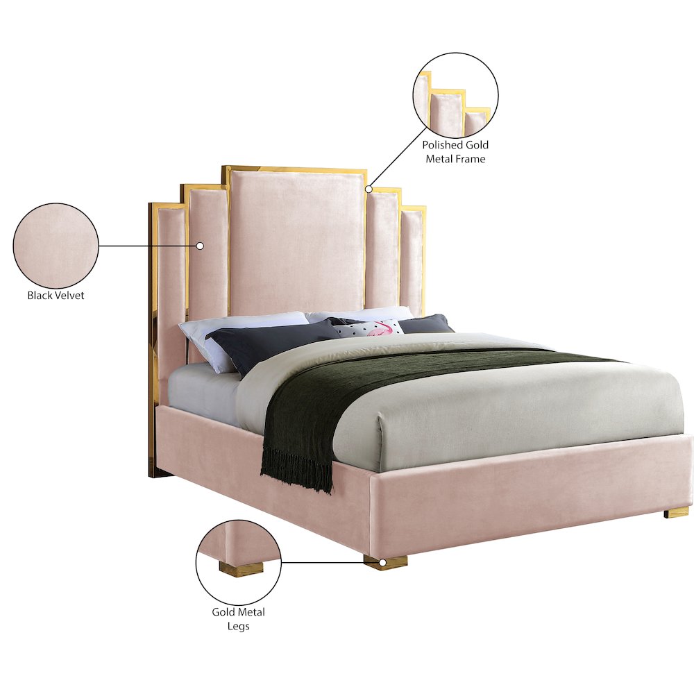 Hugo Pink Velvet Queen Bed. Picture 4