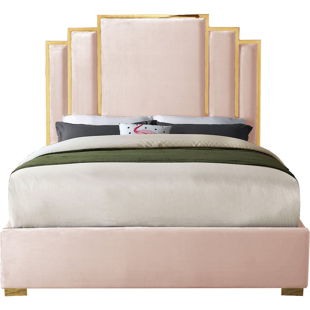 Hugo Pink Velvet Queen Bed. Picture 2