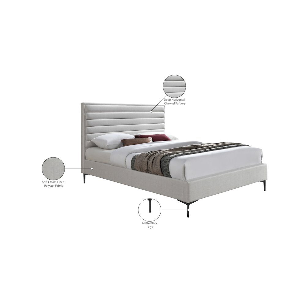 Hunter Cream Linen Textured Queen Bed. Picture 10