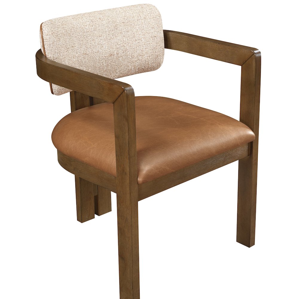 Ravina Cognac Vegan Leather and Linen Fabric Upholstered Dining Chair, Set of 2. Picture 8