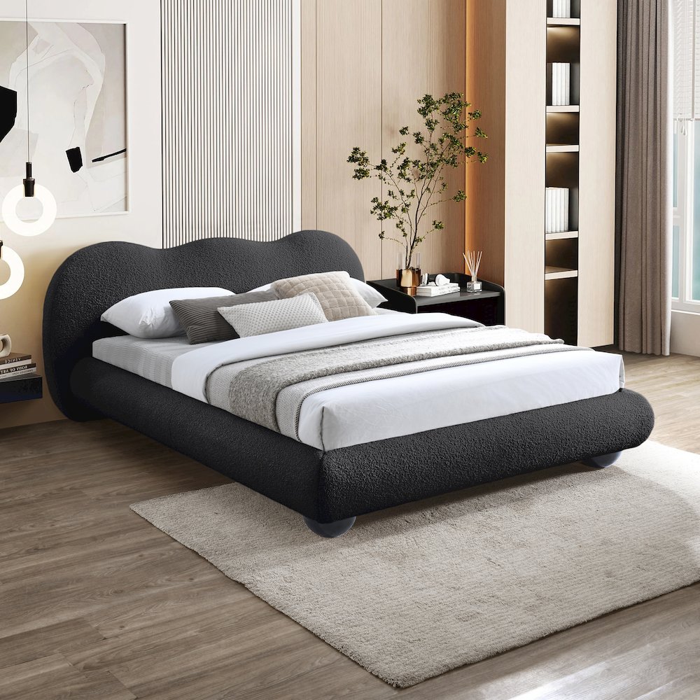 Hyde Black Boucle Fabric King Bed. Picture 3