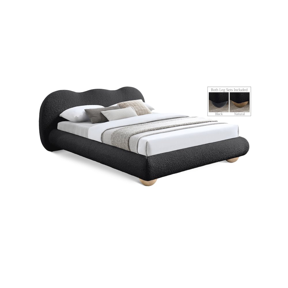 Hyde Black Boucle Fabric Queen Bed. Picture 1