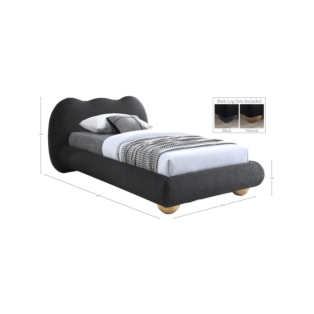 Hyde Black Boucle Fabric Twin Bed. Picture 9