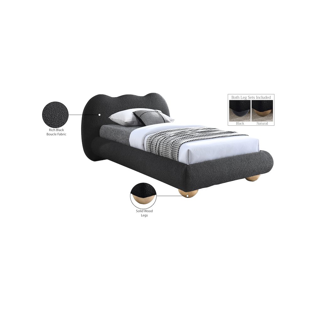 Hyde Black Boucle Fabric Twin Bed. Picture 10