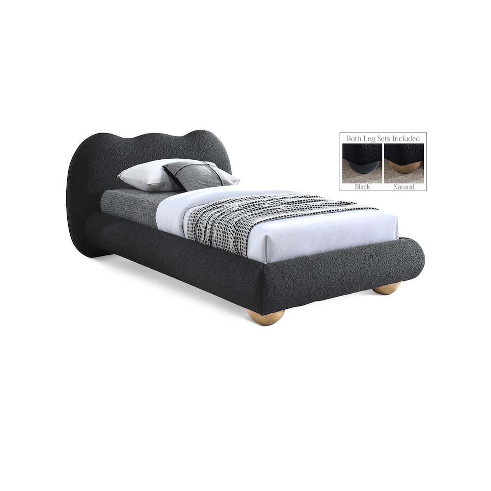Hyde Black Boucle Fabric Twin Bed. Picture 1