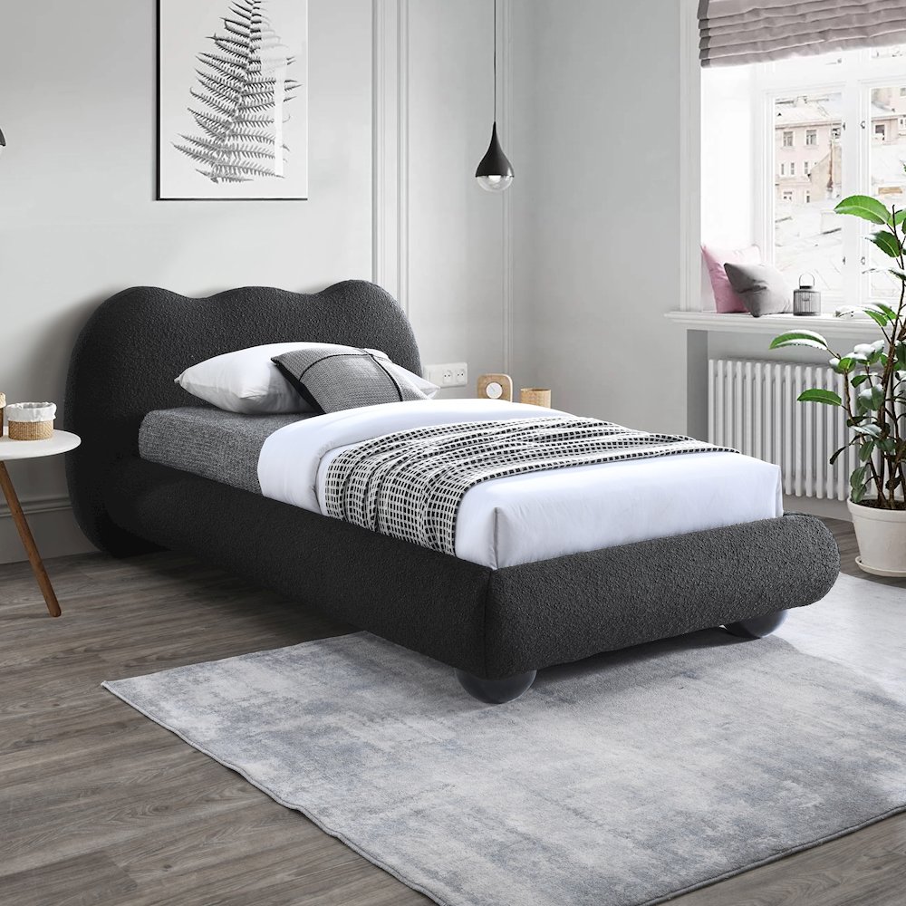 Hyde Black Boucle Fabric Twin Bed. Picture 3
