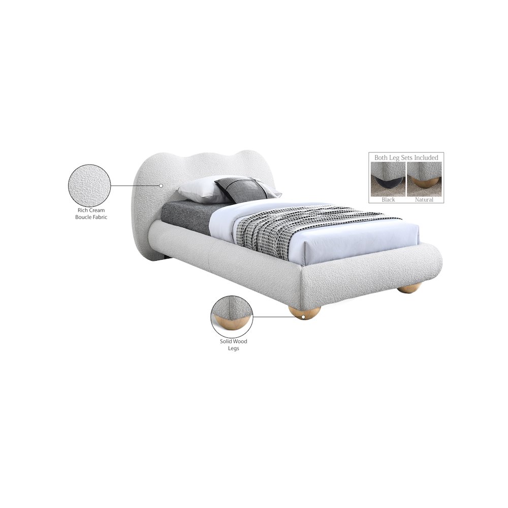 Hyde Cream Boucle Fabric Twin Bed. Picture 10
