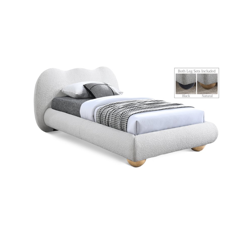 Hyde Cream Boucle Fabric Twin Bed. Picture 1