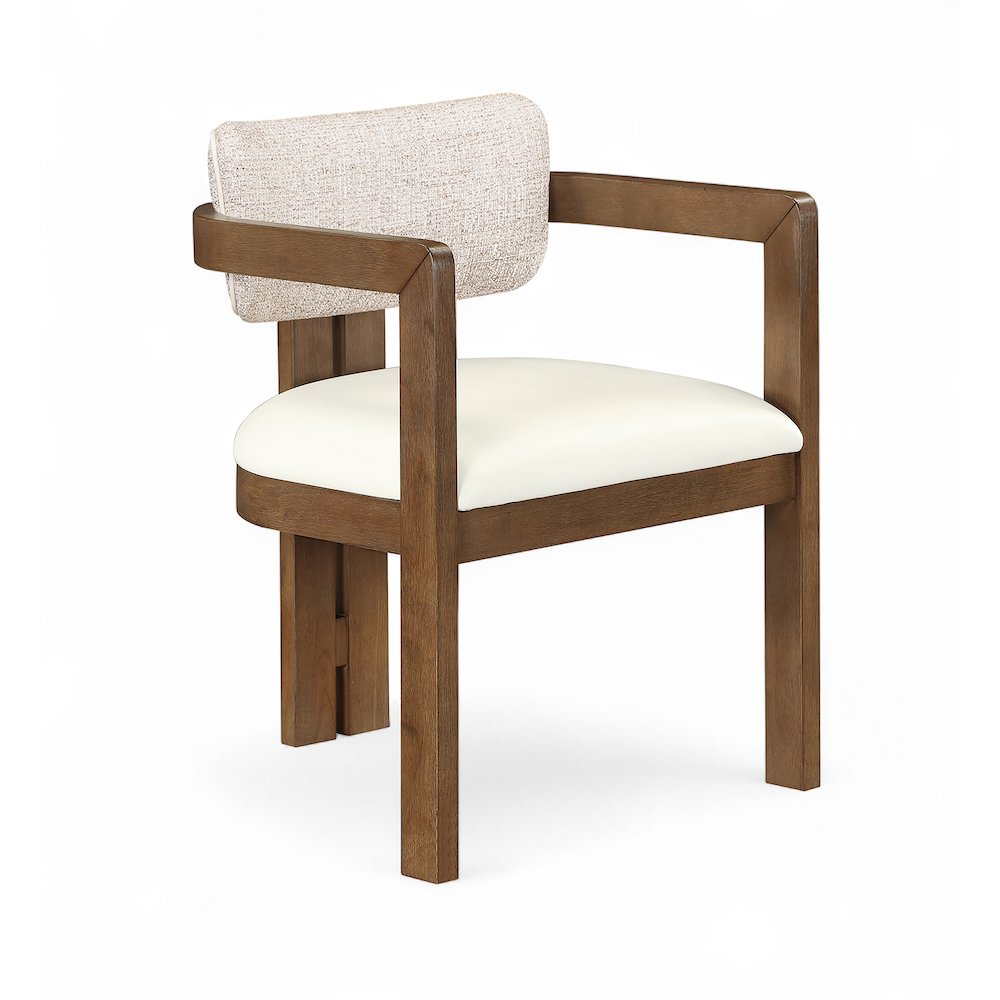 Ravina Beige Vegan Leather and Linen Fabric Upholstered Dining Chair, Set of 2. Picture 2
