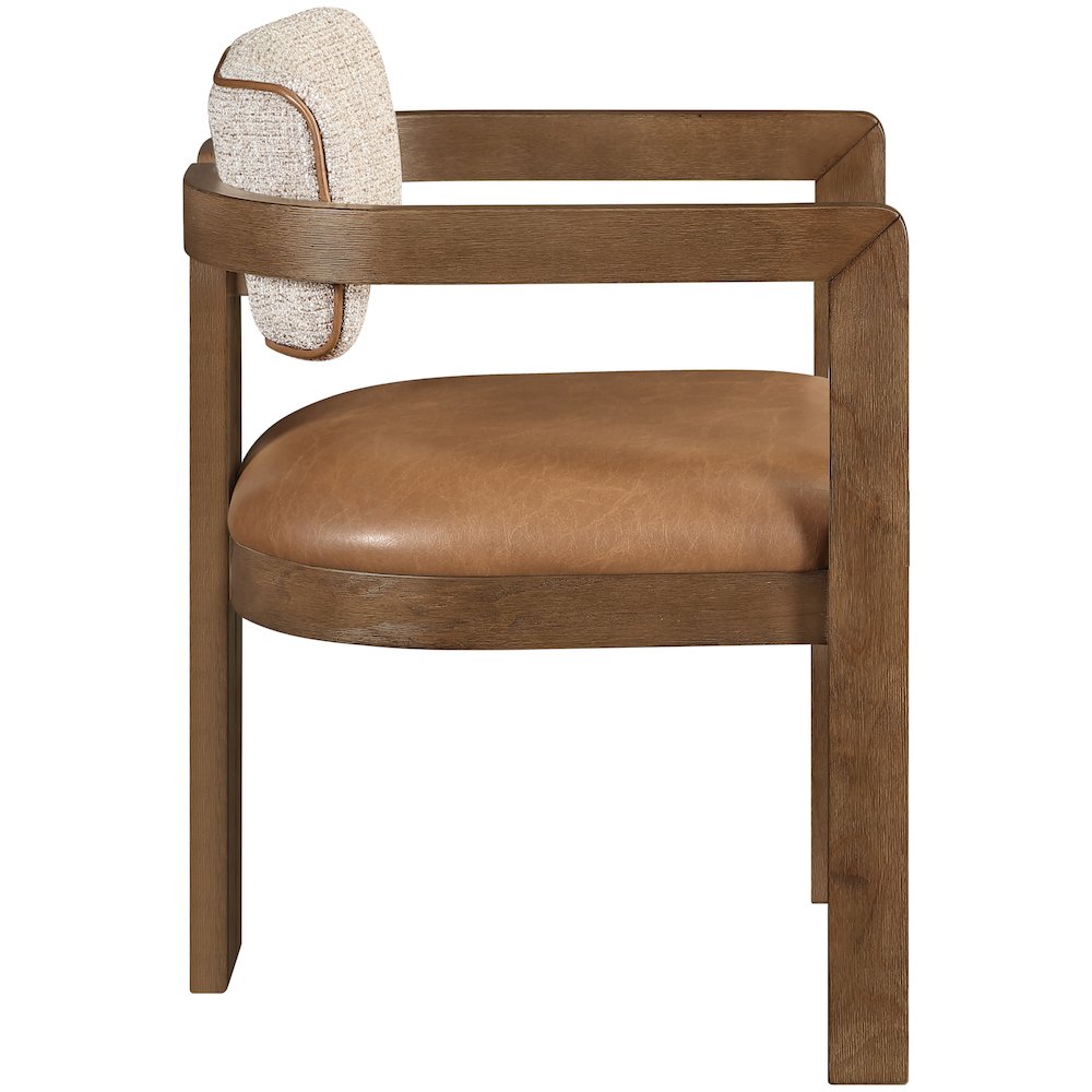 Ravina Cognac Vegan Leather and Linen Fabric Upholstered Dining Chair, Set of 2. Picture 5