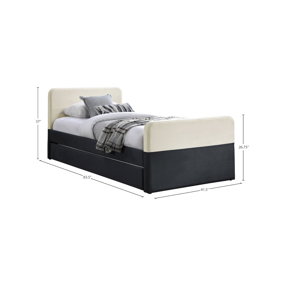Ivy Black & Cream Velvet Twin Trundle/Storage Bed. Picture 7