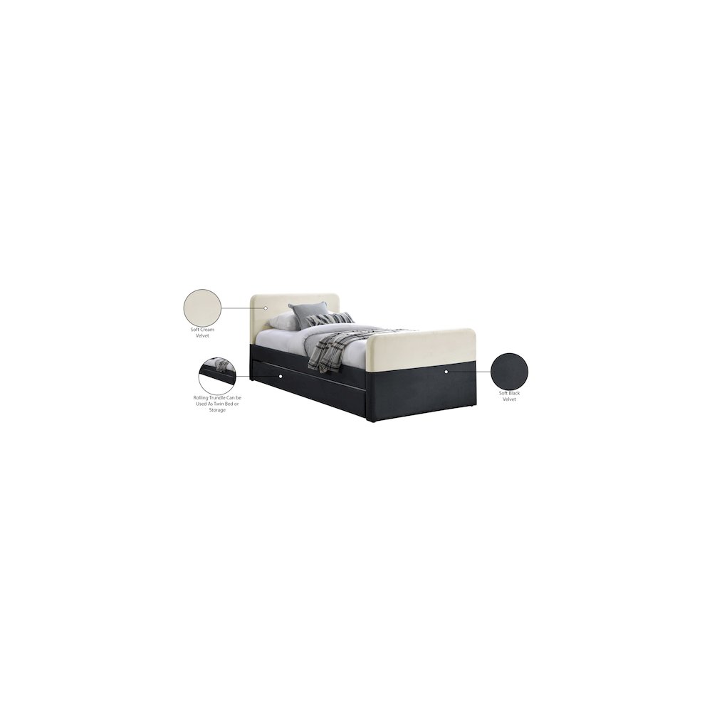 Ivy Black & Cream Velvet Twin Trundle/Storage Bed. Picture 8