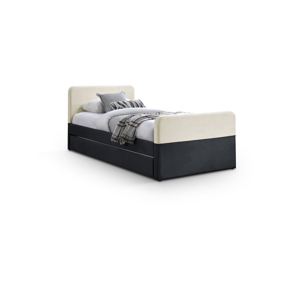 Ivy Black & Cream Velvet Twin Trundle/Storage Bed. Picture 1