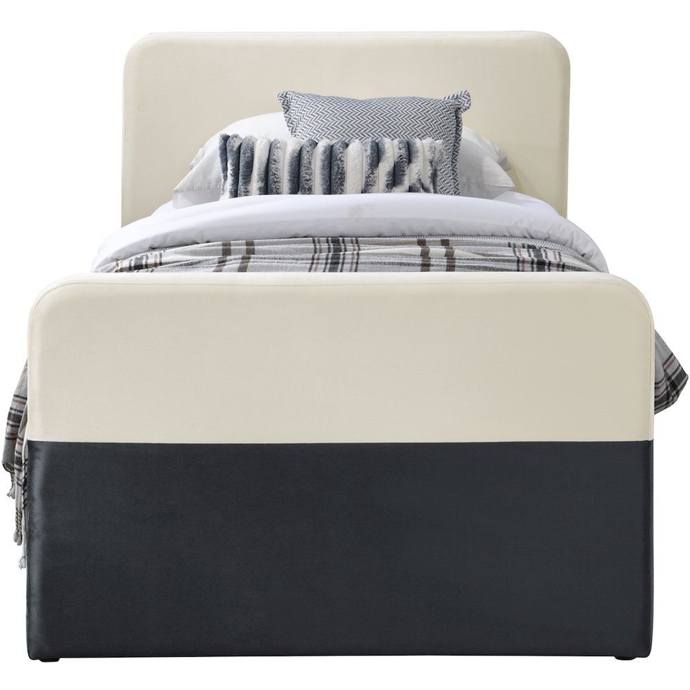 Ivy Black & Cream Velvet Twin Trundle/Storage Bed. Picture 2