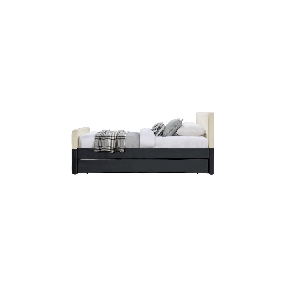 Ivy Black & Cream Velvet Twin Trundle/Storage Bed. Picture 3