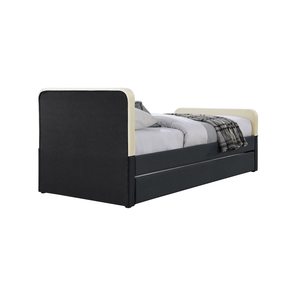 Ivy Black & Cream Velvet Twin Trundle/Storage Bed. Picture 4