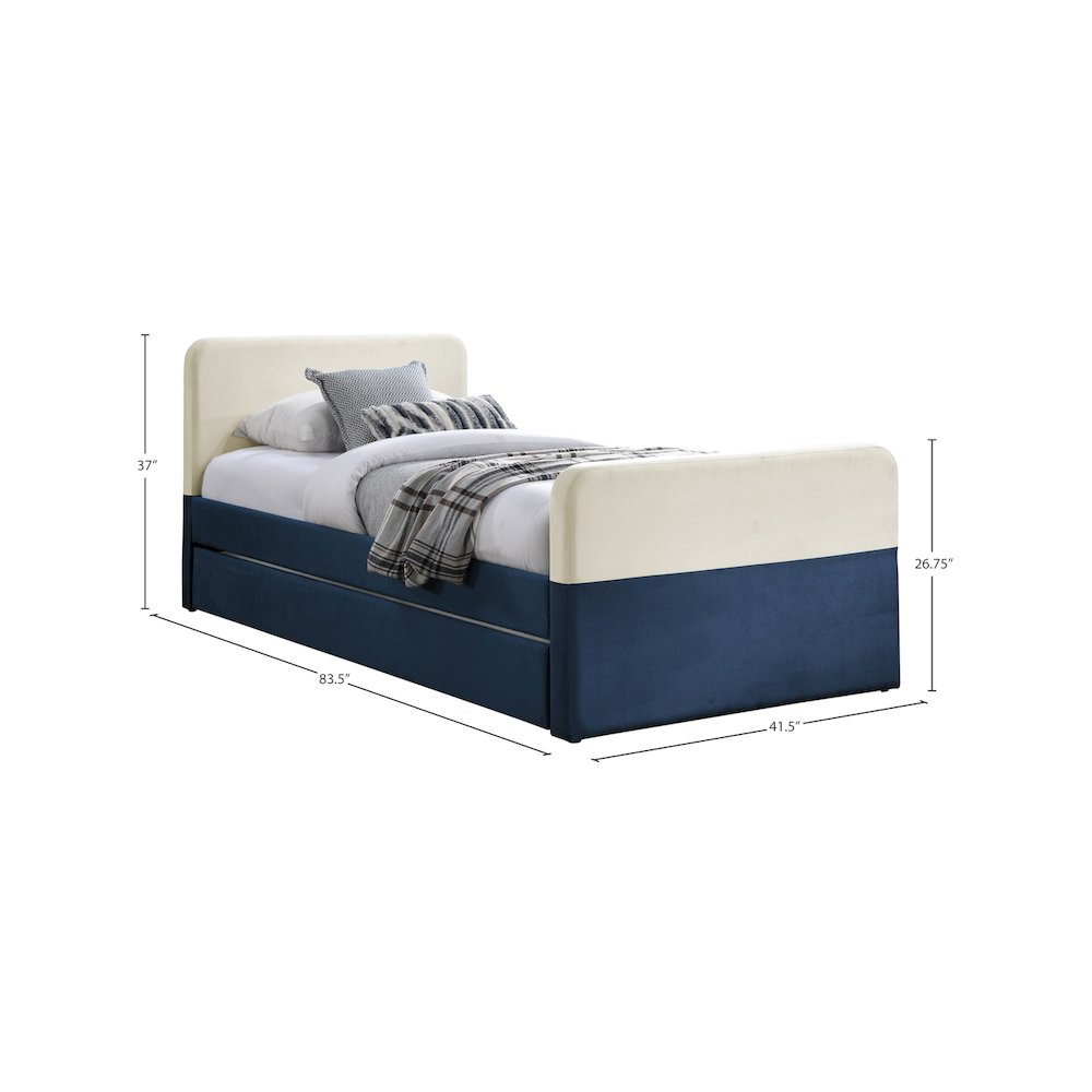 Ivy Navy & Cream Velvet Twin Trundle/Storage Bed. Picture 7