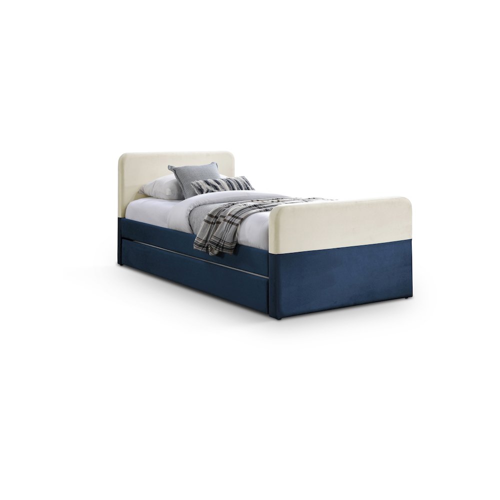 Ivy Navy & Cream Velvet Twin Trundle/Storage Bed. Picture 1