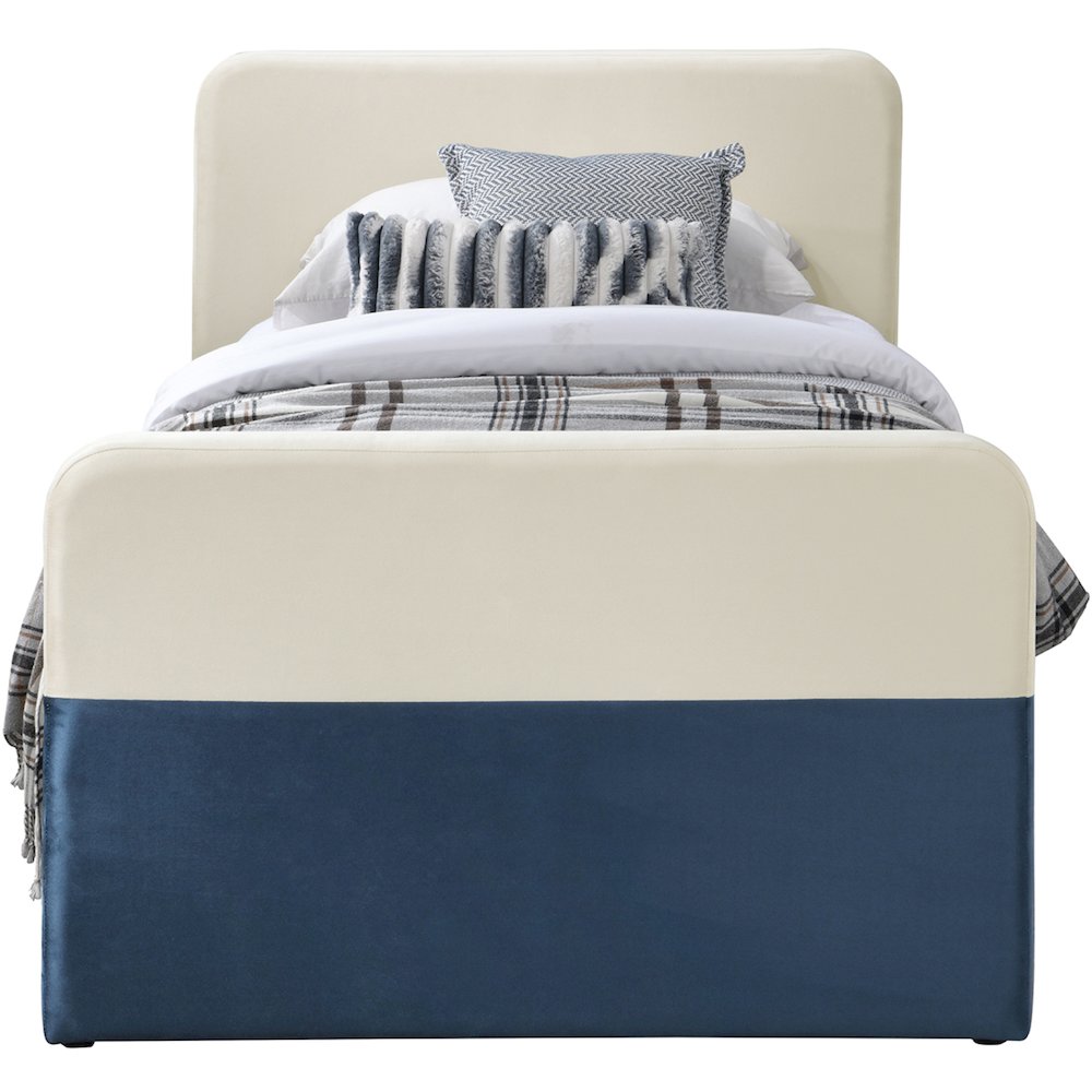 Ivy Navy & Cream Velvet Twin Trundle/Storage Bed. Picture 2