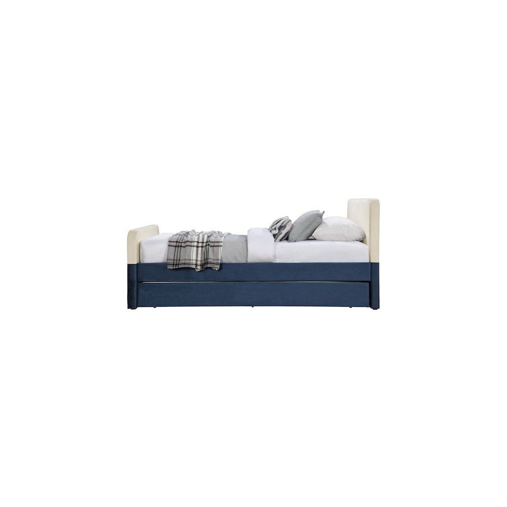 Ivy Navy & Cream Velvet Twin Trundle/Storage Bed. Picture 3