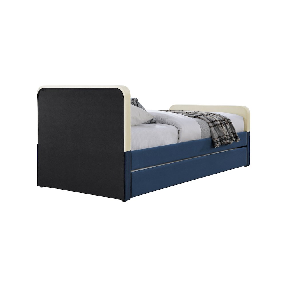 Ivy Navy & Cream Velvet Twin Trundle/Storage Bed. Picture 4