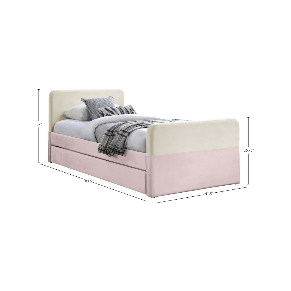 Ivy Pink & Cream Velvet Twin Trundle/Storage Bed. Picture 7