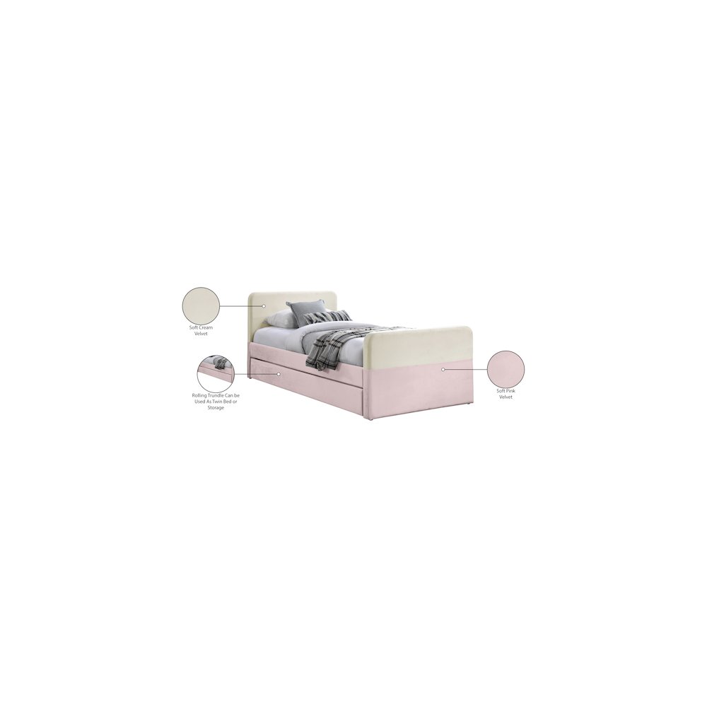 Ivy Pink & Cream Velvet Twin Trundle/Storage Bed. Picture 8