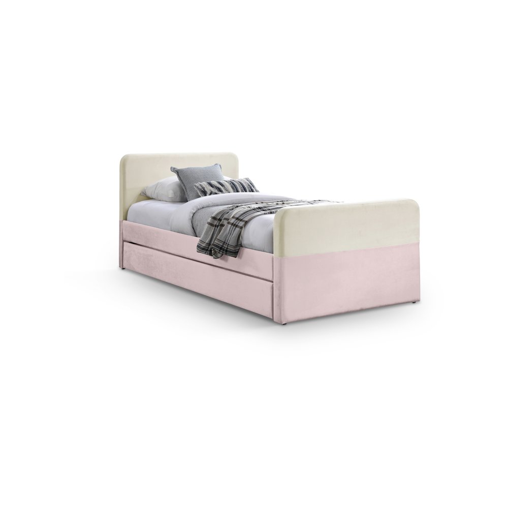 Ivy Pink & Cream Velvet Twin Trundle/Storage Bed. Picture 1