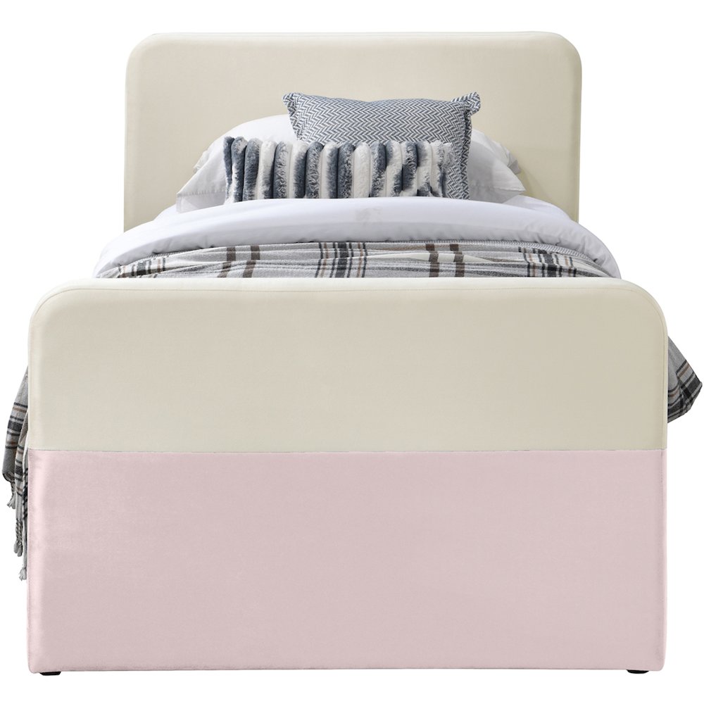 Ivy Pink & Cream Velvet Twin Trundle/Storage Bed. Picture 2