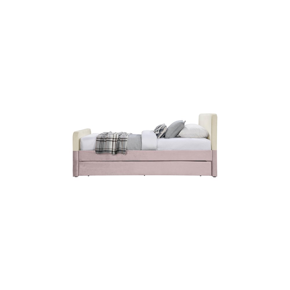 Ivy Pink & Cream Velvet Twin Trundle/Storage Bed. Picture 3
