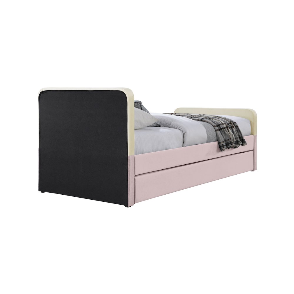 Ivy Pink & Cream Velvet Twin Trundle/Storage Bed. Picture 4