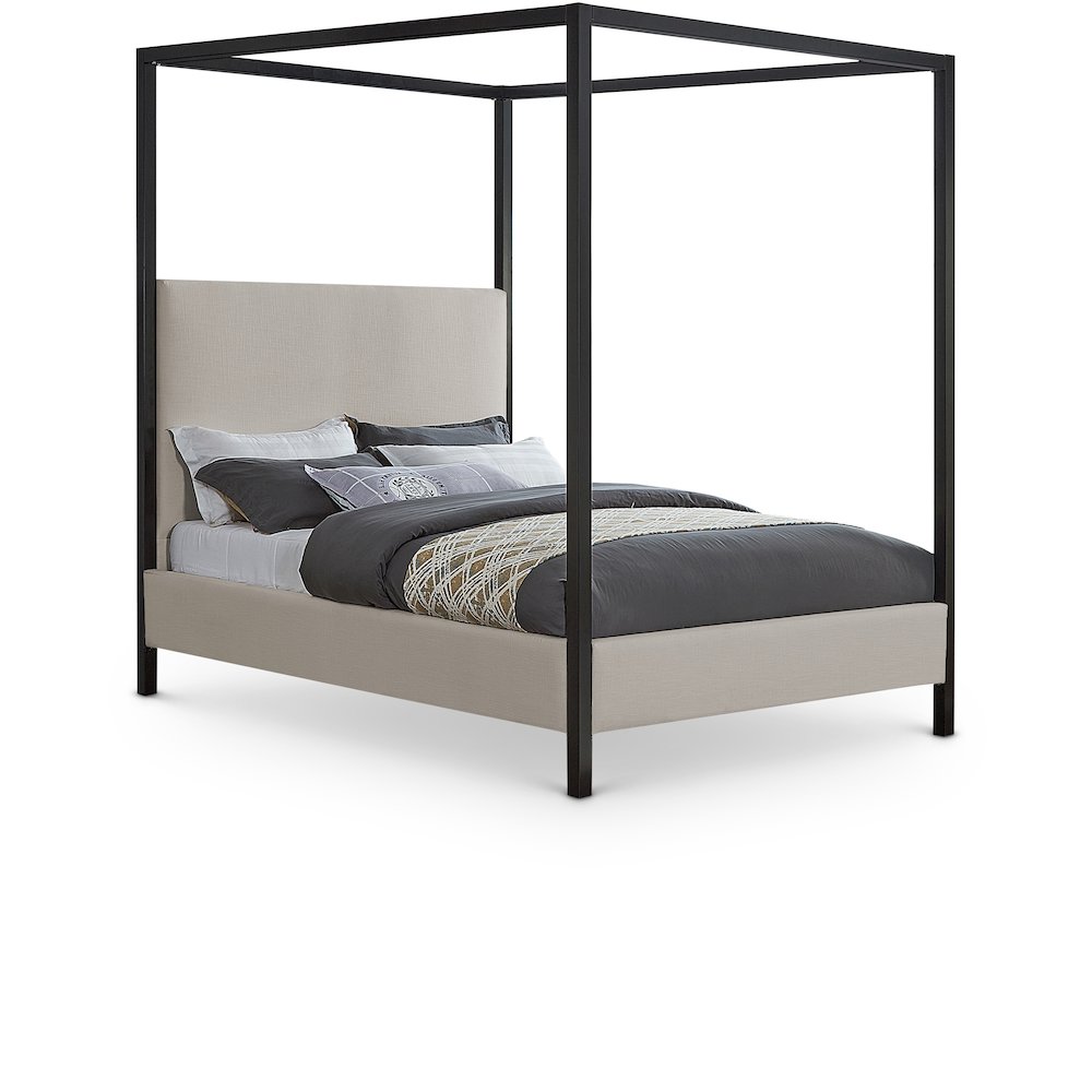 James Beige Linen Textured Fabric King Bed. Picture 1