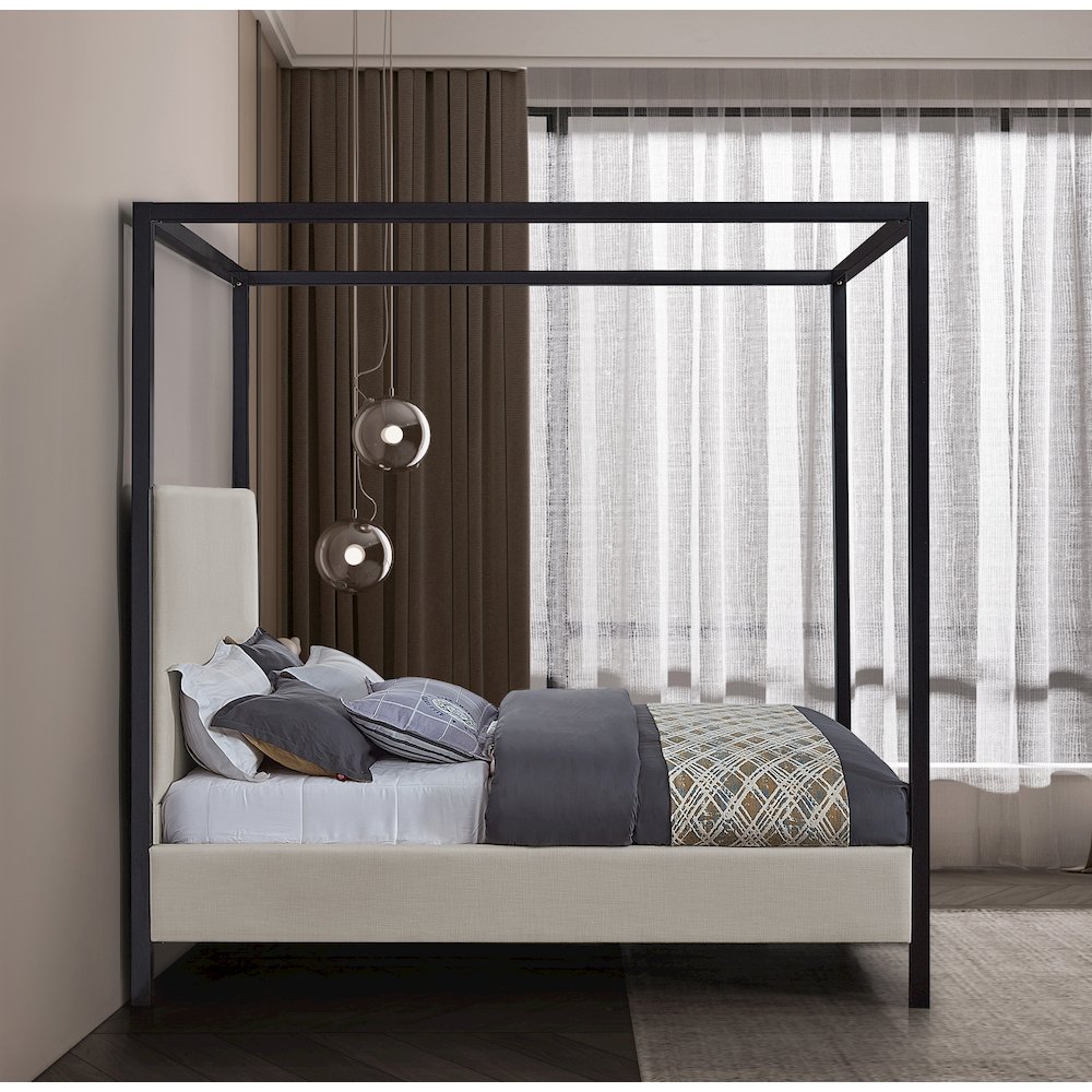 James Beige Linen Textured Fabric King Bed. Picture 4