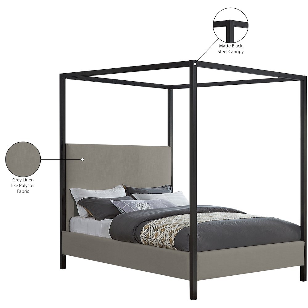 James Grey Linen Textured Fabric King Bed. Picture 7