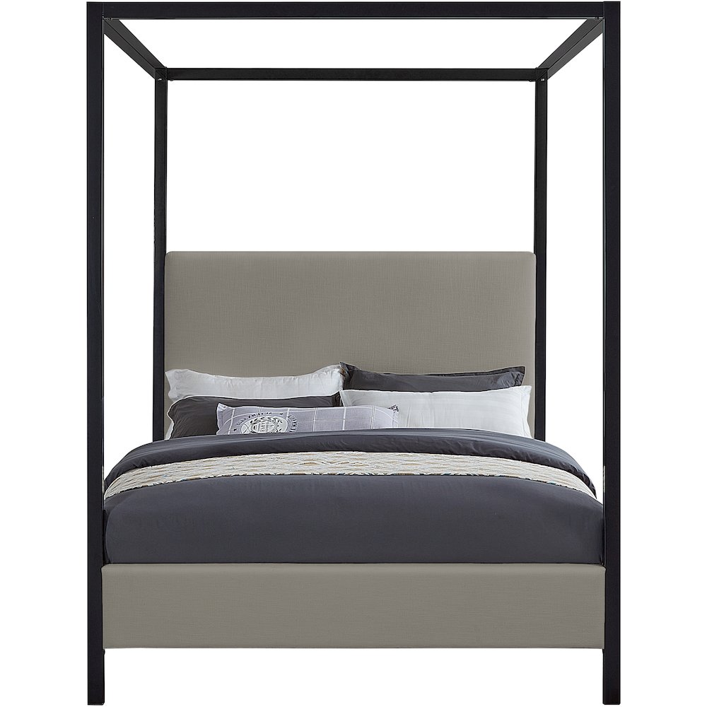 James Grey Linen Textured Fabric King Bed. Picture 2