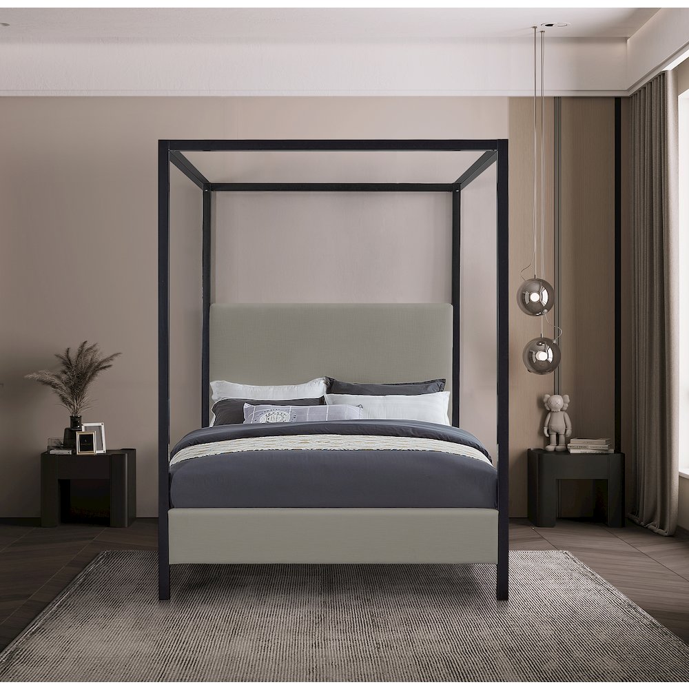 James Grey Linen Textured Fabric King Bed. Picture 3