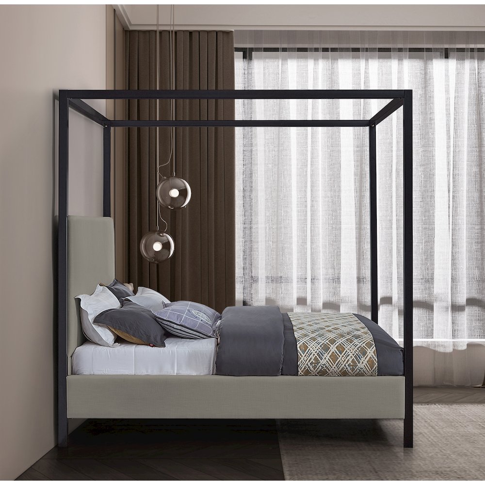 James Grey Linen Textured Fabric King Bed. Picture 4