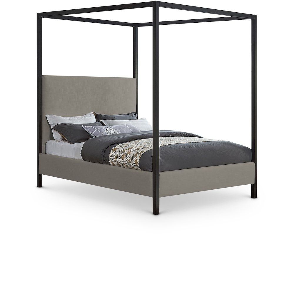 James Grey Linen Textured Fabric Queen Bed. Picture 1