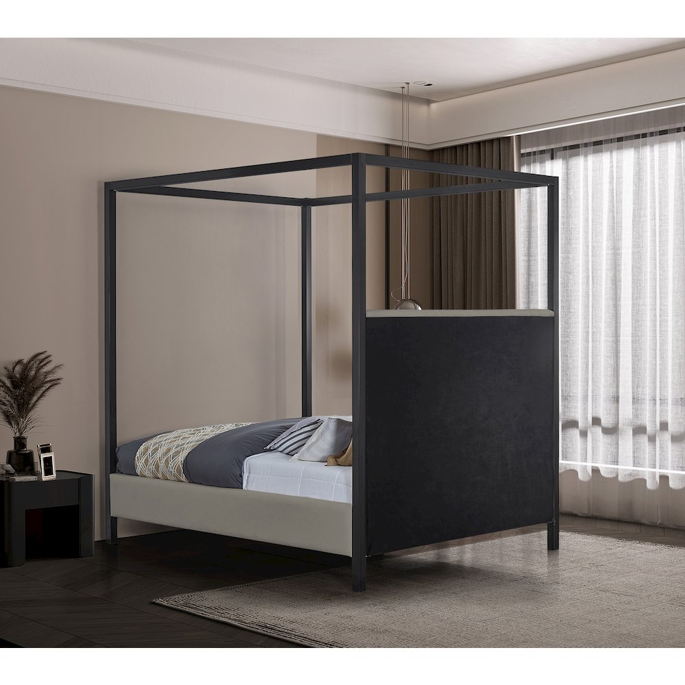 James Grey Linen Textured Fabric Queen Bed. Picture 5