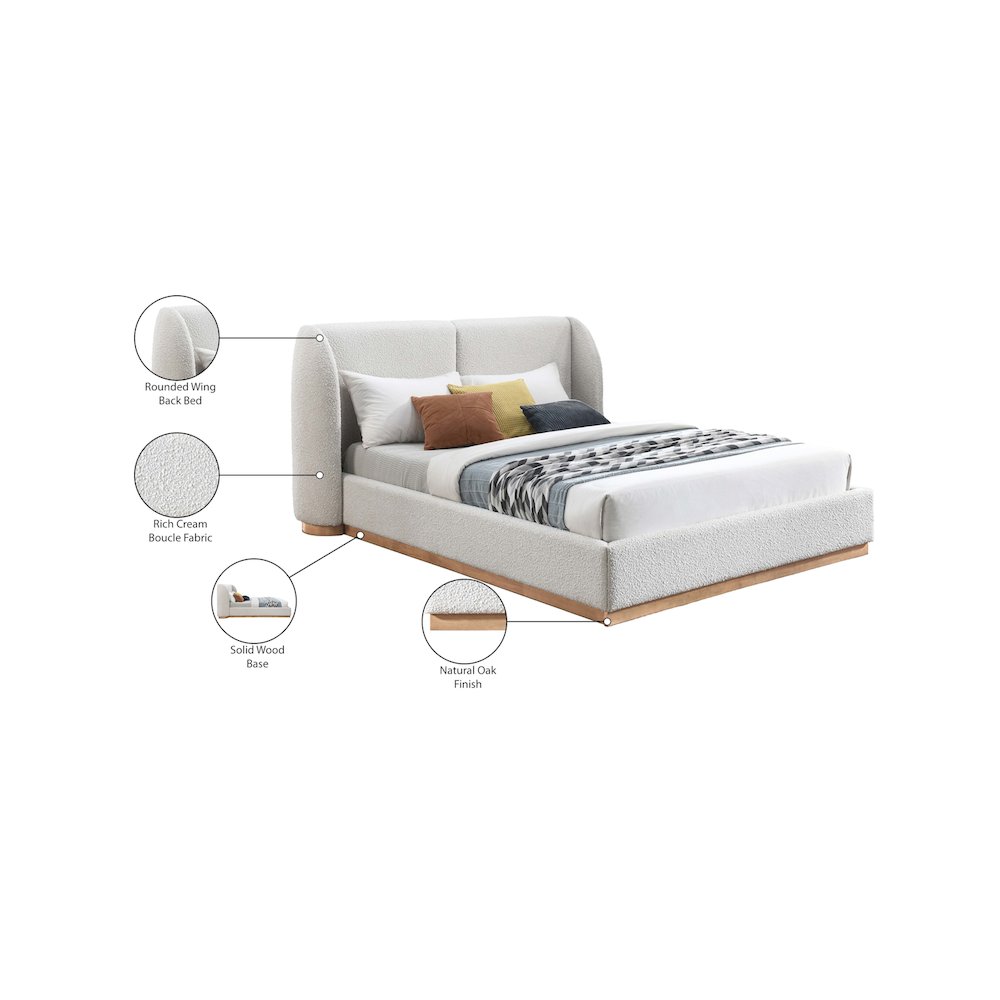 Jardin Cream Boucle Fabric Queen Bed. Picture 7