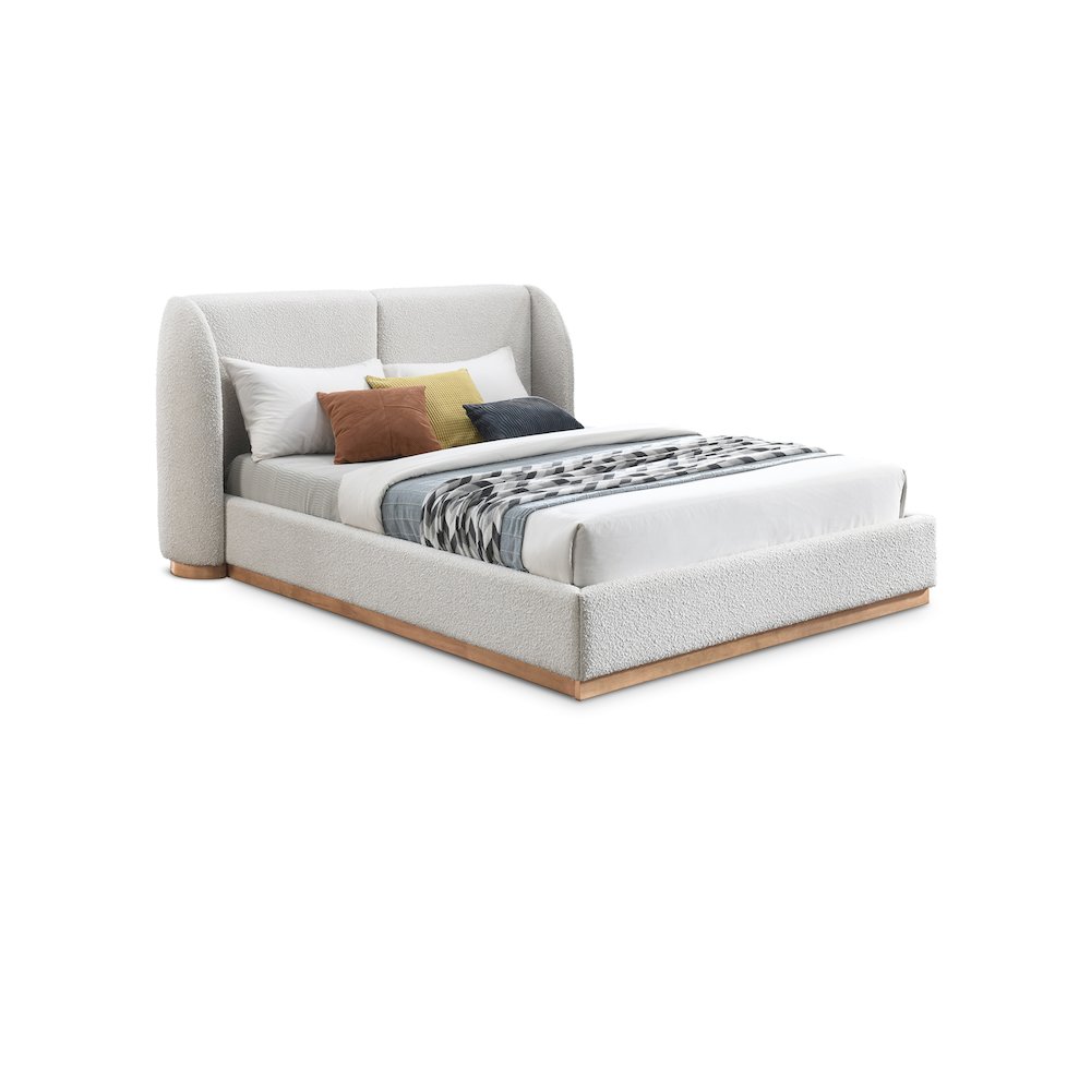 Jardin Cream Boucle Fabric Queen Bed. Picture 1
