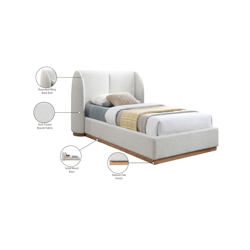 Jardin Cream Boucle Fabric Twin Bed. Picture 7